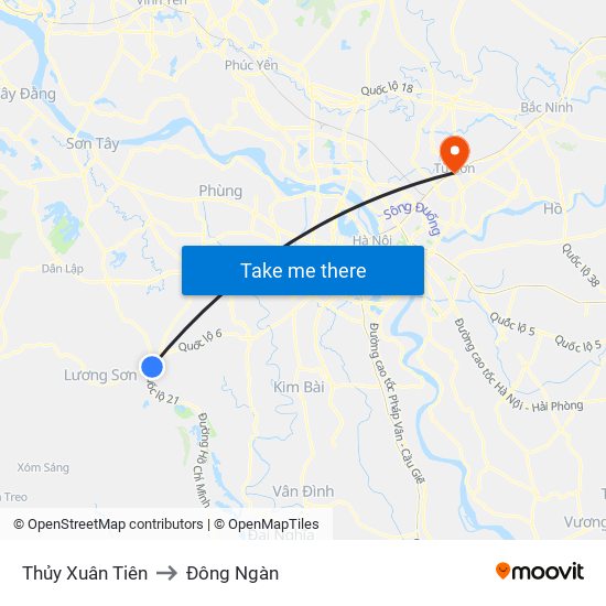 Thủy Xuân Tiên to Đông Ngàn map