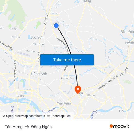 Tân Hưng to Đông Ngàn map