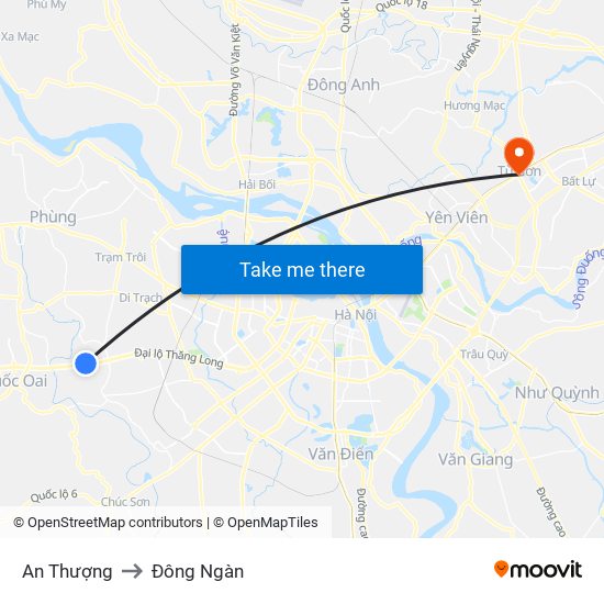 An Thượng to Đông Ngàn map