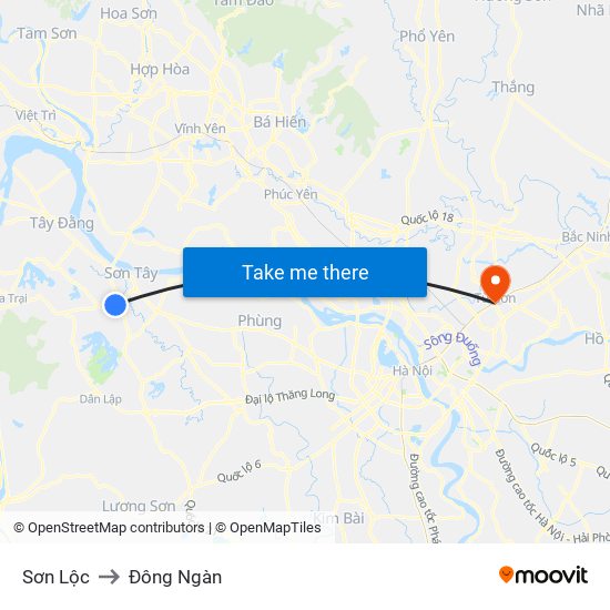 Sơn Lộc to Đông Ngàn map