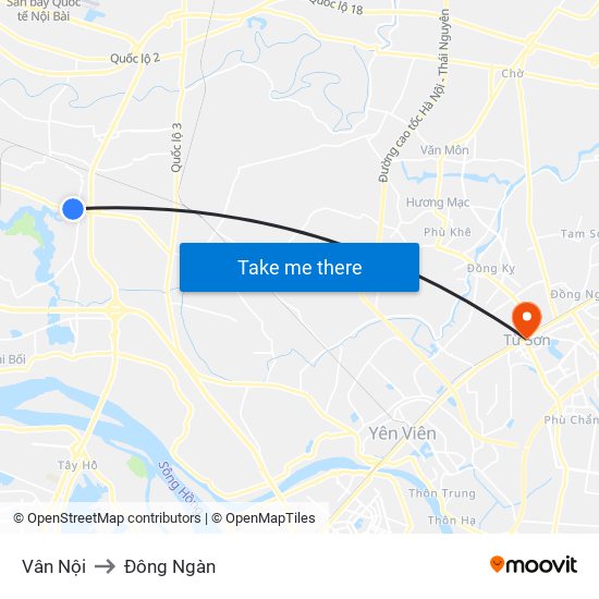 Vân Nội to Đông Ngàn map