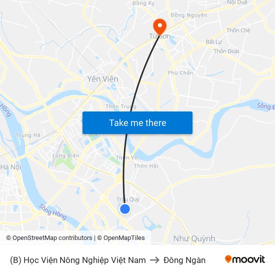 (B) Học Viện Nông Nghiệp Việt Nam to Đông Ngàn map