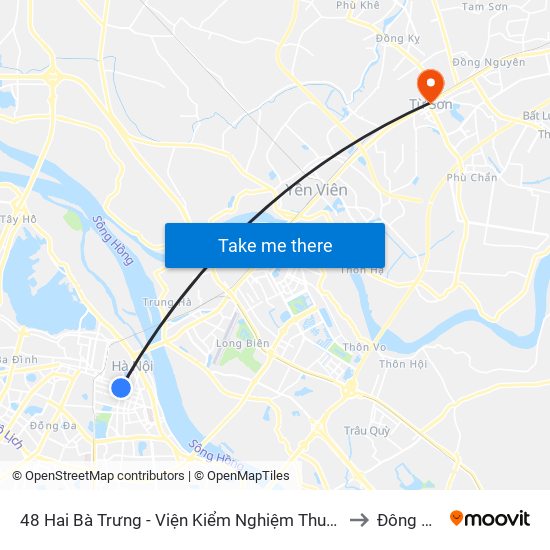 48 Hai Bà Trưng - Viện Kiểm Nghiệm Thuốc Trung Ương to Đông Ngàn map