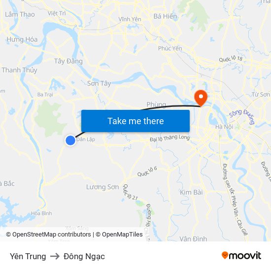 Yên Trung to Đông Ngạc map