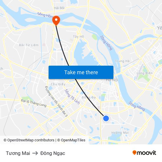 Tương Mai to Đông Ngạc map