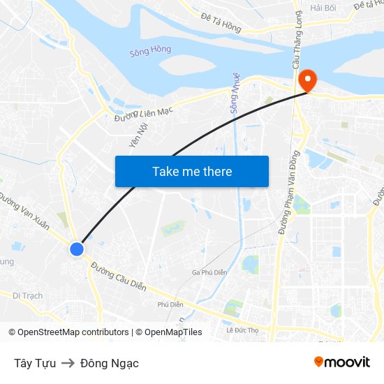 Tây Tựu to Đông Ngạc map