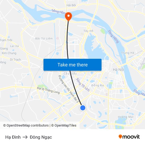 Hạ Đình to Đông Ngạc map