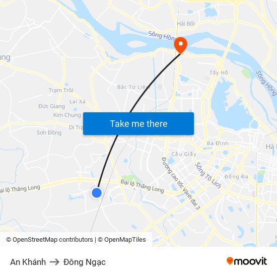 An Khánh to Đông Ngạc map