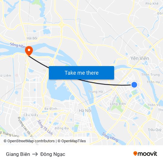 Giang Biên to Đông Ngạc map