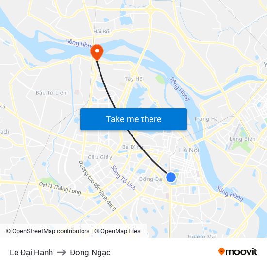 Lê Đại Hành to Đông Ngạc map