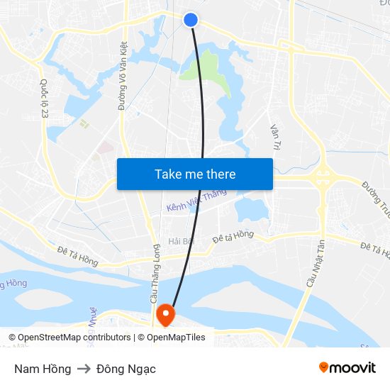 Nam Hồng to Đông Ngạc map