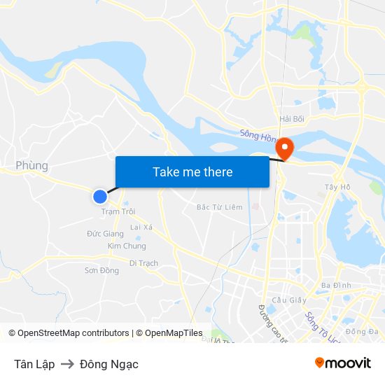 Tân Lập to Đông Ngạc map