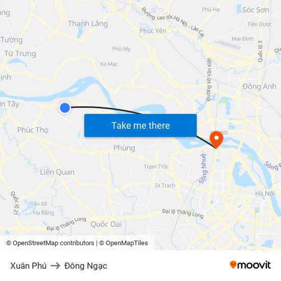 Xuân Phú to Đông Ngạc map