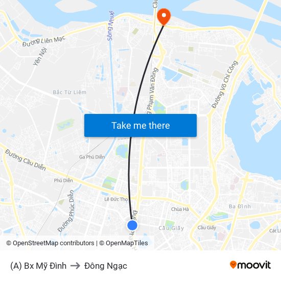 (A) Bx Mỹ Đình to Đông Ngạc map