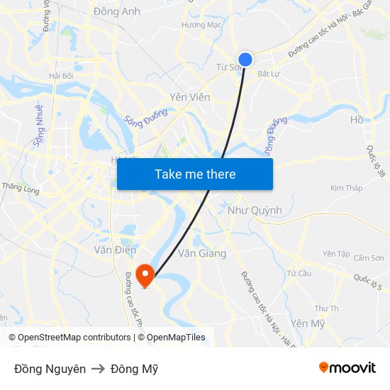 Đồng Nguyên to Đông Mỹ map