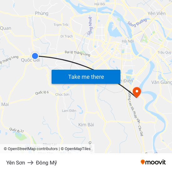 Yên Sơn to Đông Mỹ map