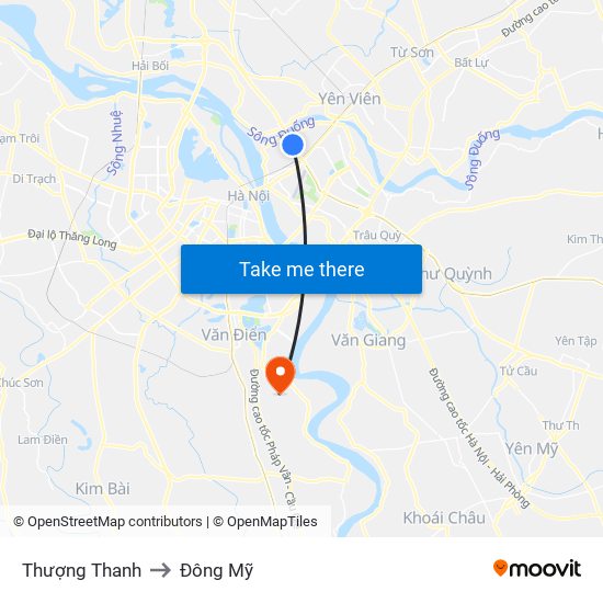 Thượng Thanh to Đông Mỹ map