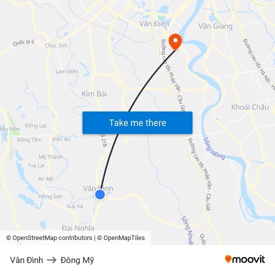 Vân Đình to Đông Mỹ map