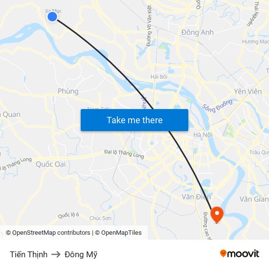 Tiến Thịnh to Đông Mỹ map