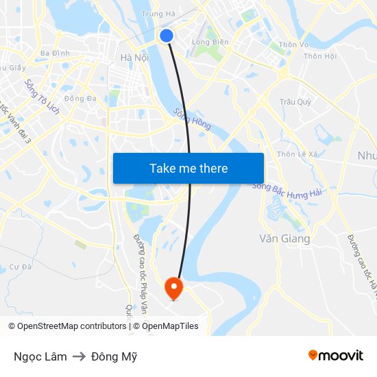 Ngọc Lâm to Đông Mỹ map