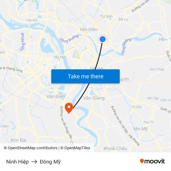 Ninh Hiệp to Đông Mỹ map