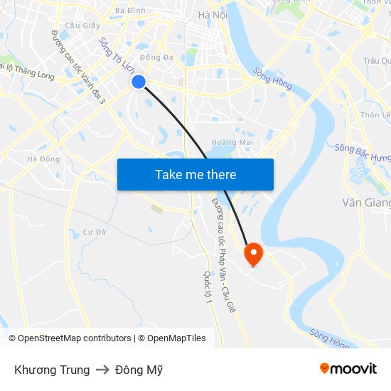 Khương Trung to Đông Mỹ map