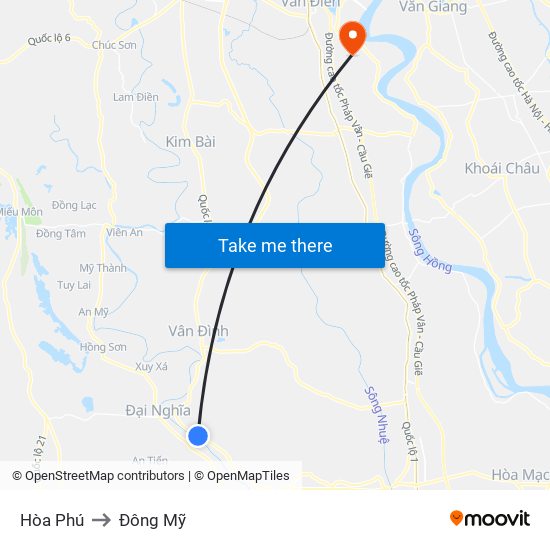 Hòa Phú to Đông Mỹ map