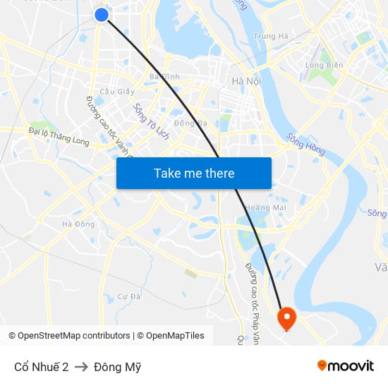 Cổ Nhuế 2 to Đông Mỹ map