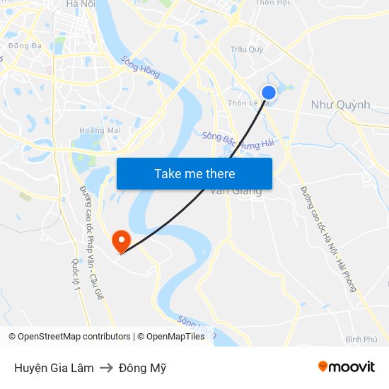 Huyện Gia Lâm to Đông Mỹ map