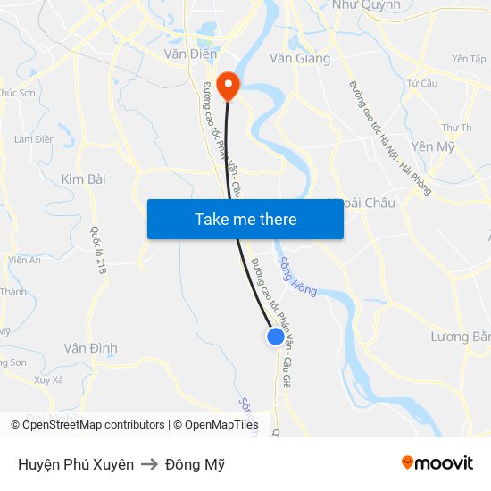 Huyện Phú Xuyên to Đông Mỹ map