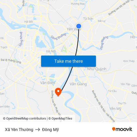 Xã Yên Thường to Đông Mỹ map