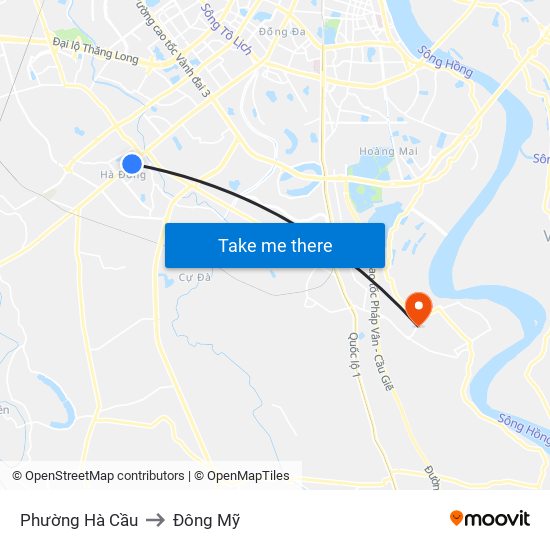 Phường Hà Cầu to Đông Mỹ map