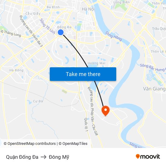 Quận Đống Đa to Đông Mỹ map