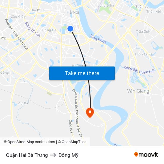 Quận Hai Bà Trưng to Đông Mỹ map