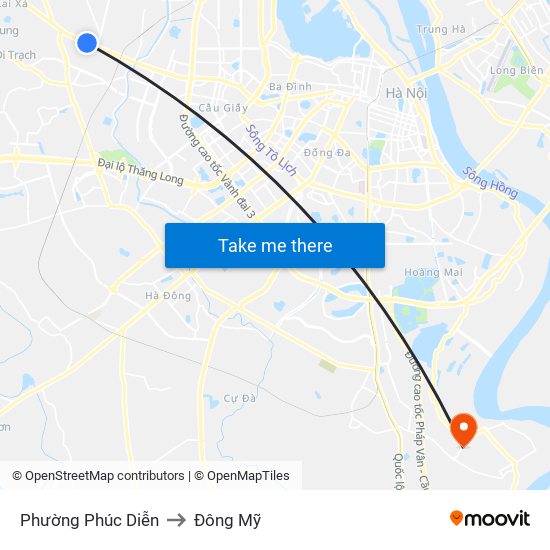 Phường Phúc Diễn to Đông Mỹ map