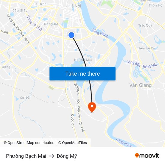 Phường Bạch Mai to Đông Mỹ map