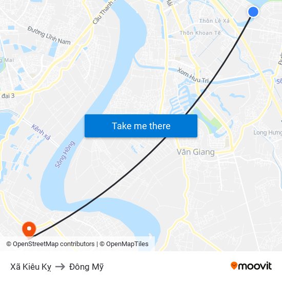 Xã Kiêu Kỵ to Đông Mỹ map