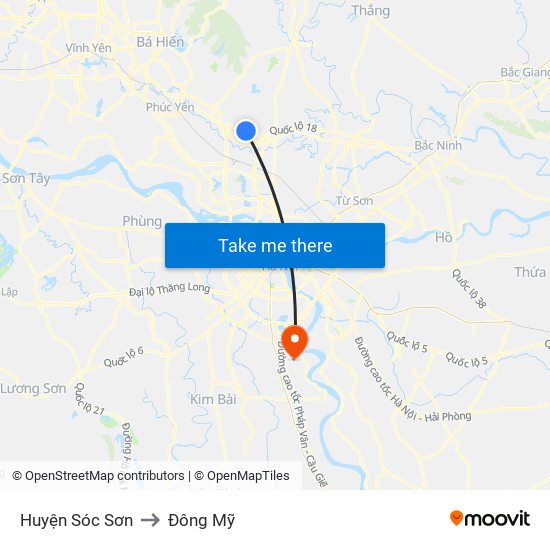 Huyện Sóc Sơn to Đông Mỹ map