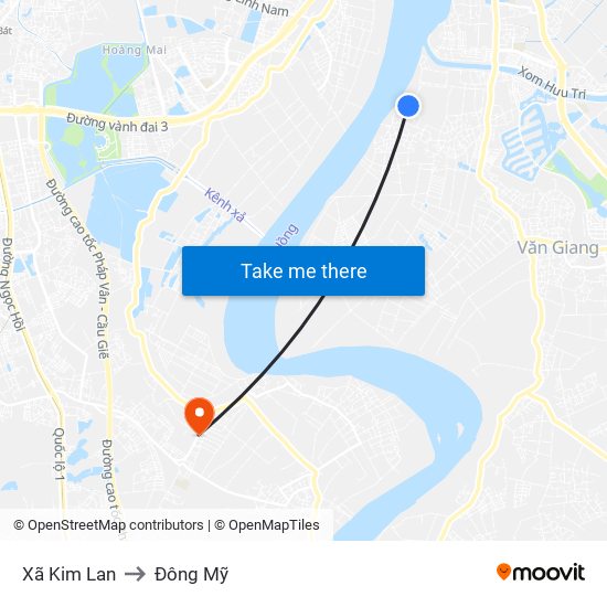 Xã Kim Lan to Đông Mỹ map