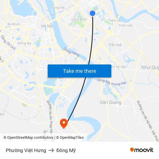 Phường Việt Hưng to Đông Mỹ map