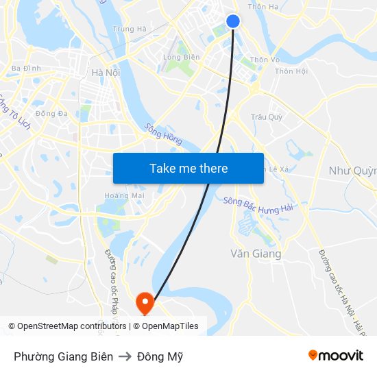 Phường Giang Biên to Đông Mỹ map