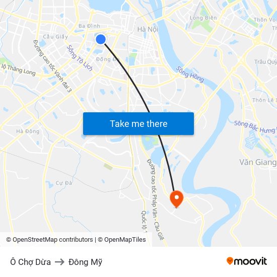 Ô Chợ Dừa to Đông Mỹ map