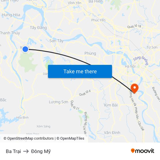 Ba Trại to Đông Mỹ map