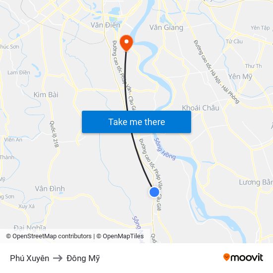 Phú Xuyên to Đông Mỹ map