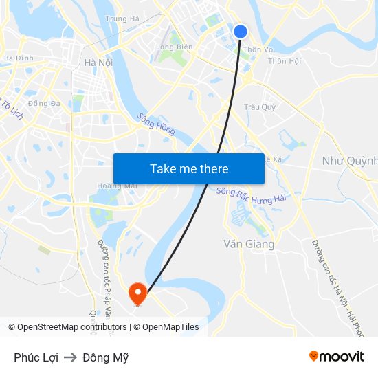 Phúc Lợi to Đông Mỹ map