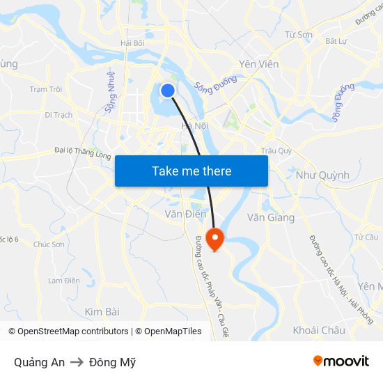 Quảng An to Đông Mỹ map