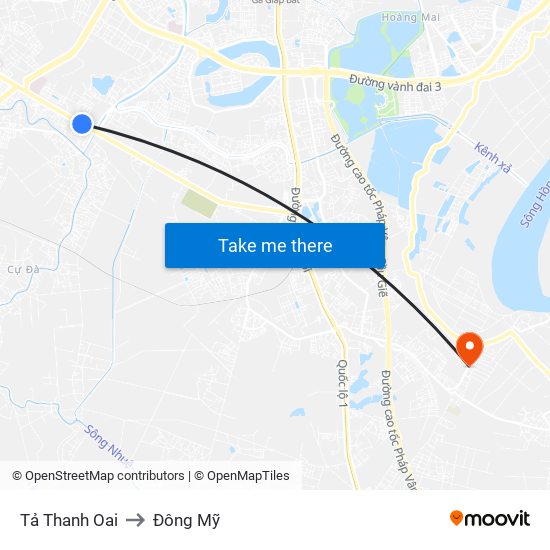 Tả Thanh Oai to Đông Mỹ map
