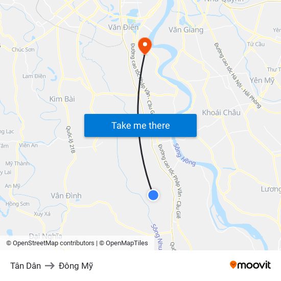 Tân Dân to Đông Mỹ map