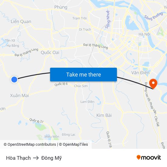 Hòa Thạch to Đông Mỹ map