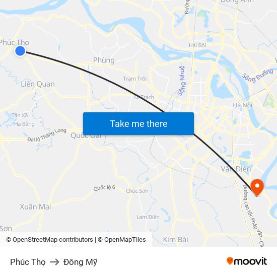 Phúc Thọ to Đông Mỹ map
